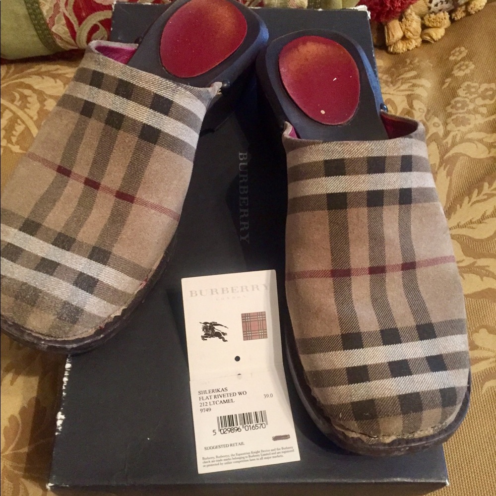 Burberry Nova Check Wooden Clogs / Mules